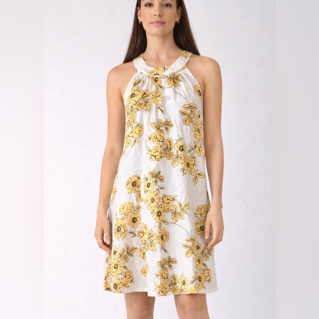 Nwt Cynthia Rowley Yellow Floral Linen Dress Size M
